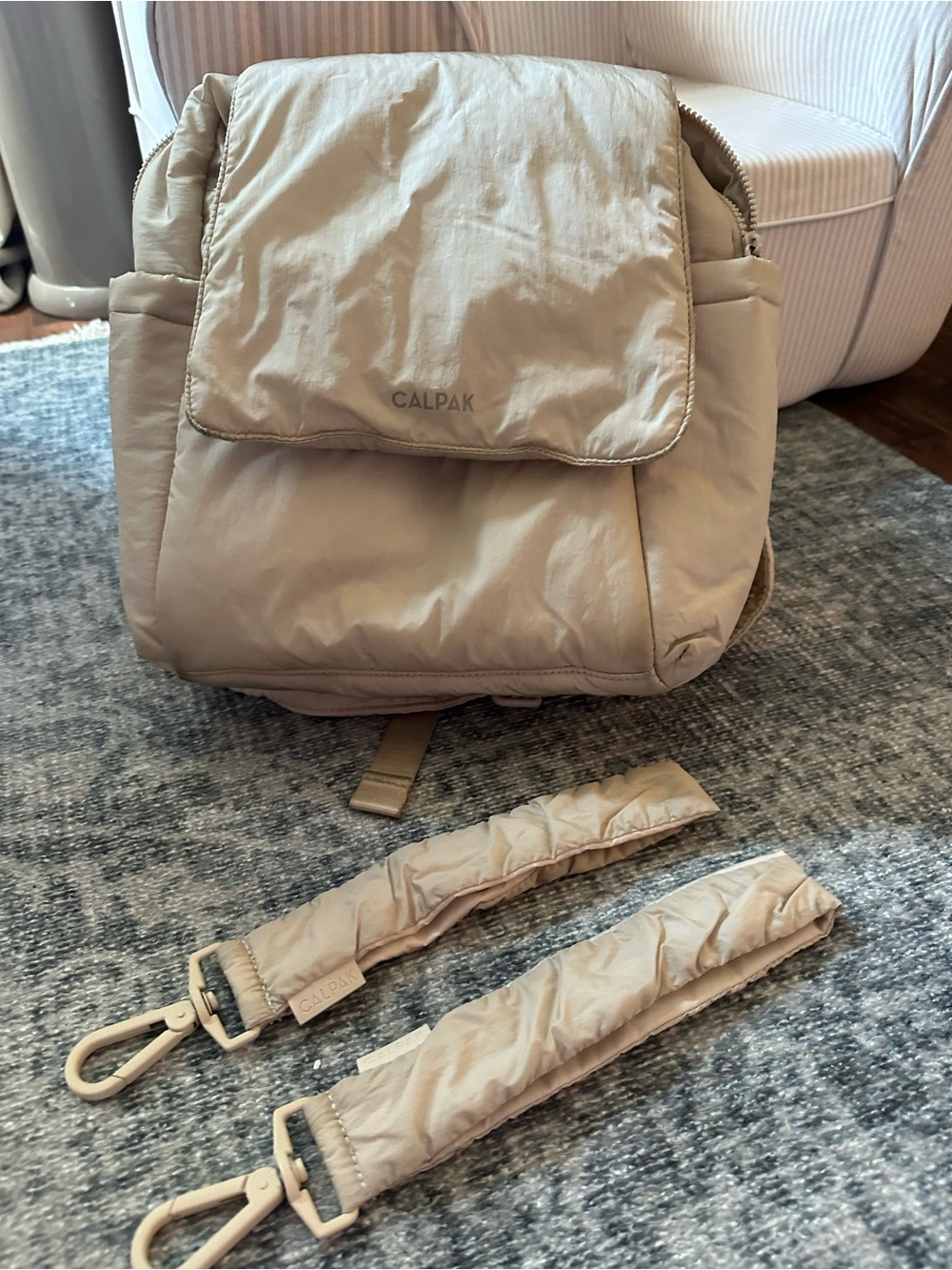 Calpak Puffer Backpack in Beige with Detachable Straps